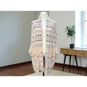Free People Cream Multi color long sleeve sweater size medium oversized cardigan